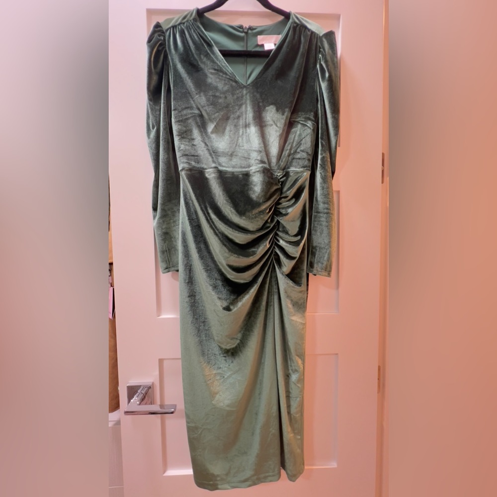 Rachel Parcell B over green olive dress